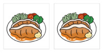 まちがい探し　生姜焼きのイラストの中に３つの間違いがあるよ
