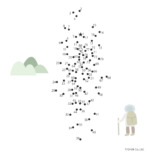 パズル　点つなぎパズル　点をつなぐと漢字が出てくる？ パズル問題画像 山に行きたい！