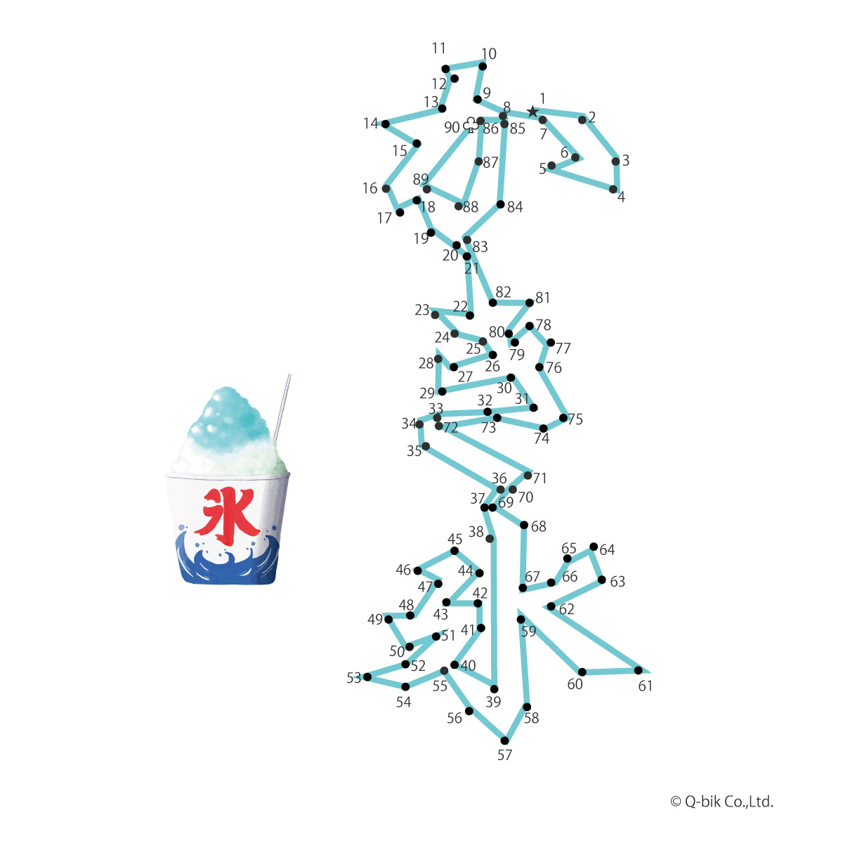 パズル　点つなぎパズル　点をつなぐと漢字が出てくる？ パズル問題　答えの画像 かき氷