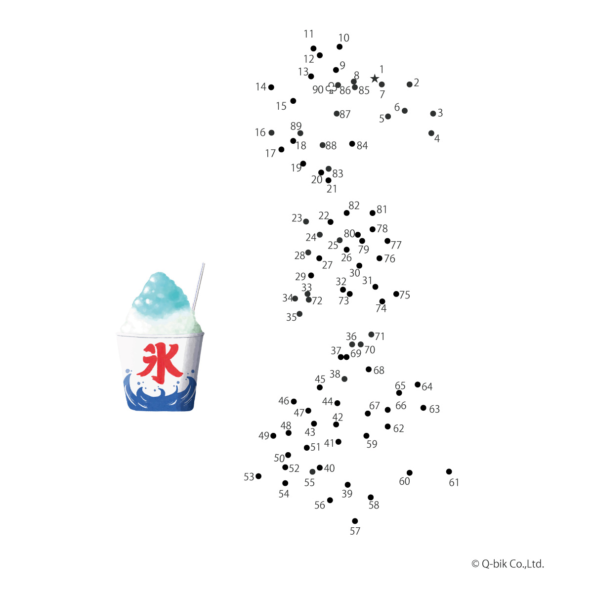 パズル　点つなぎパズル　点をつなぐと漢字が出てくる？ パズル問題画像 かき氷