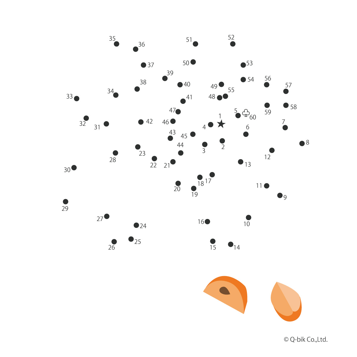 パズル 漢字の点つなぎパズル 点をつなぐと秋の味覚 柿の文字がでてきます。問題の画像