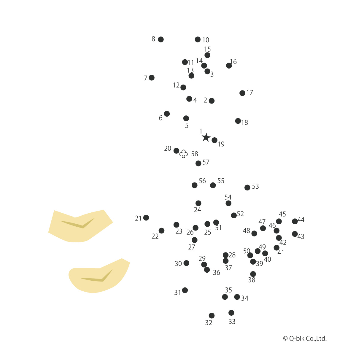 パズル 文字の点つなぎパズル 点をつなぐと秋の味覚 りんごの文字がでてきます。問題の画像