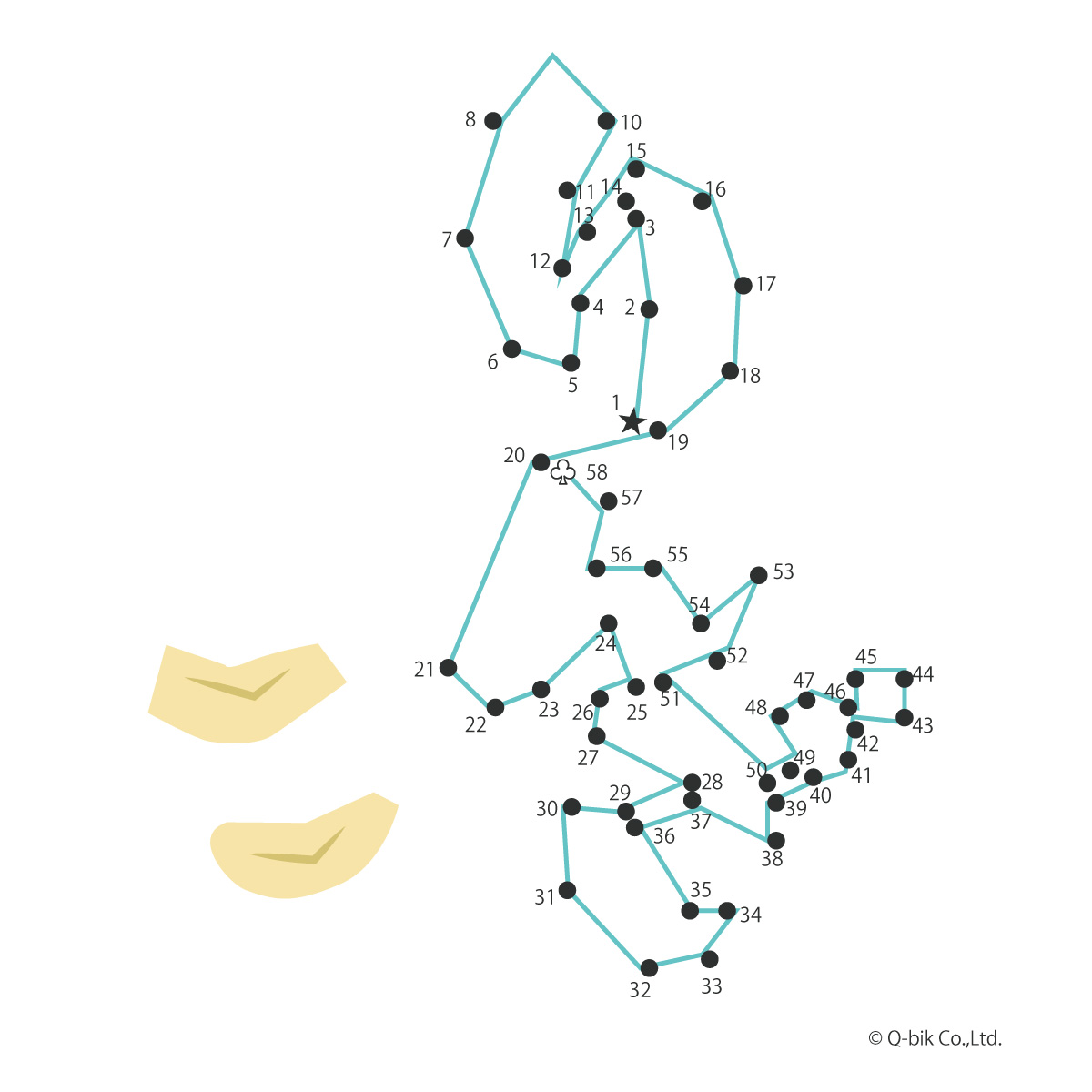 パズル 文字の点つなぎパズル 点をつなぐと秋の味覚 りんごの文字がでてきます。答えの画像