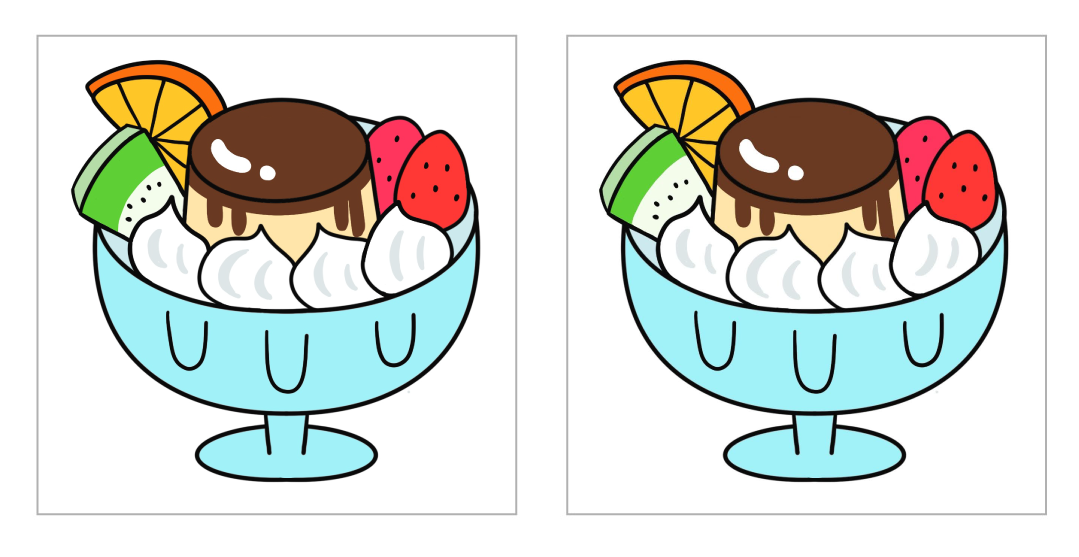 まちがい探し　プリンアラモードの違いを見つけよう